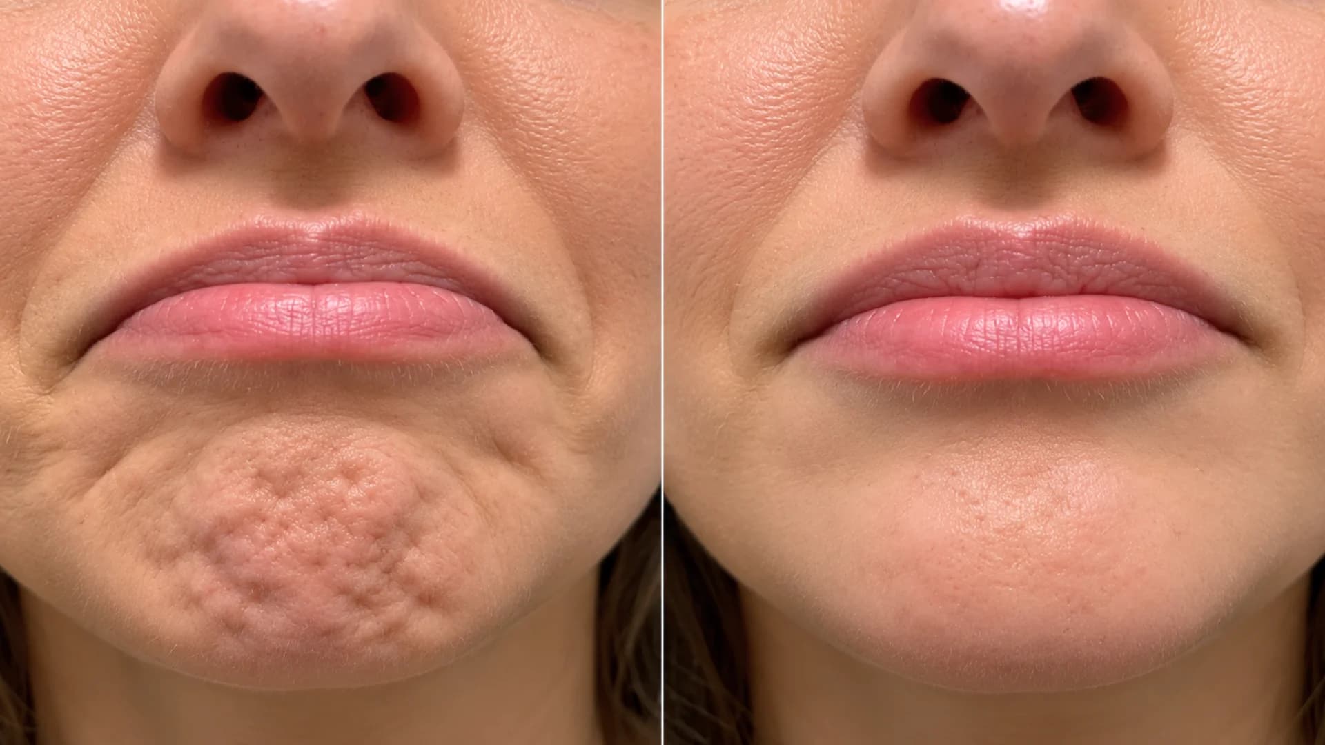 Dimpled chin pebble texture smoothing