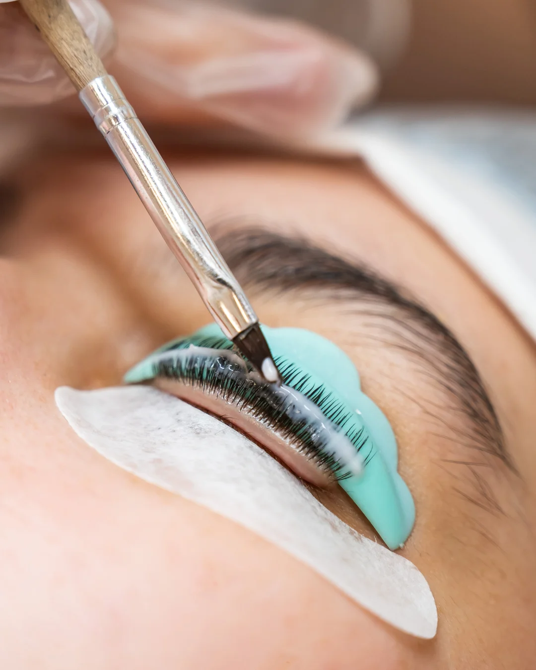 Close-up of naturally lifted and tinted eyelashes